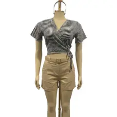 OEM - Blusa Casual de Rayas Con Laso Lateral