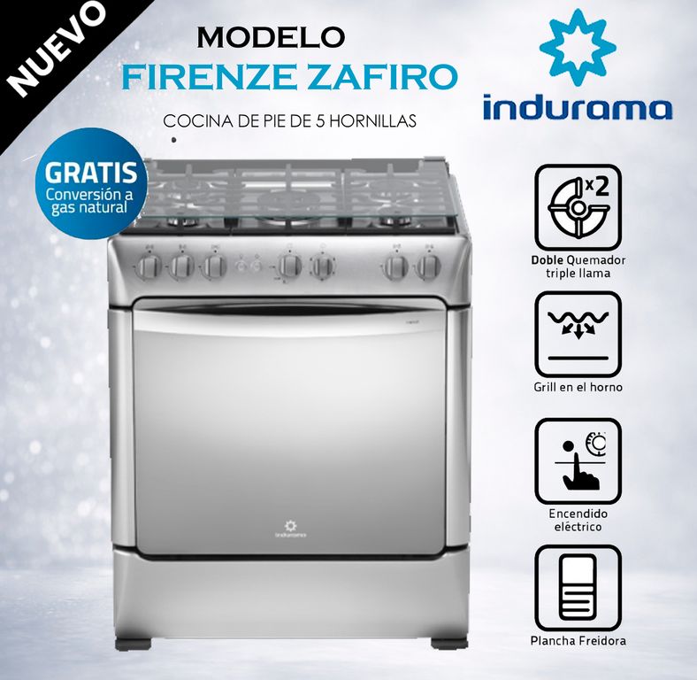 FIRENZE ZAFIRO CROMA - Cocina De Pie 1 Horno 5 Hornillas nox 32" Grill