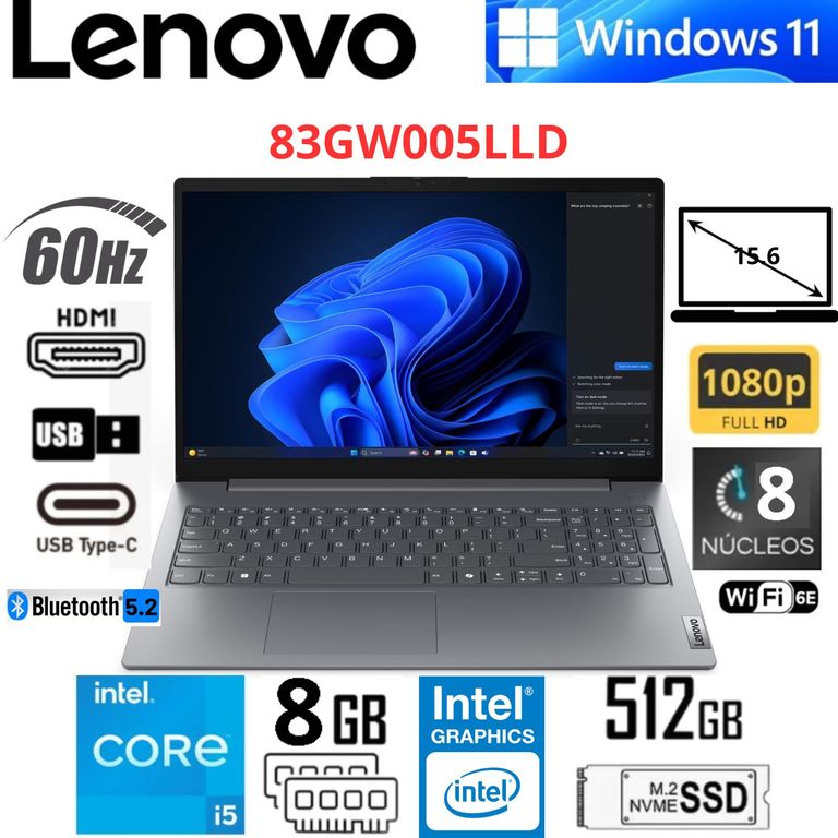 Laptop V15 G5 IRL 15.6 FHD, Intel Core i5-13420H, 8GB RAM, 512GB SSD, Color Luna Grey