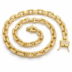 GENERAL - Cadena Collar Iced Out Estilo Cubano Acero Dorado Circones 8mm