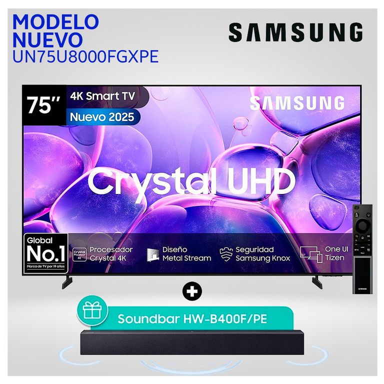 Televisor 75 Pulg. Crystal Smart Tizen TV UHD 4K UN75U8000FGXPE + Soundbar HW-B400