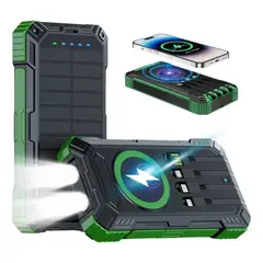 SANC - Cargador Solar Con Linterna 40000mAh Power Bank Carga Rápida e Inalámbrica