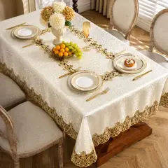 SALA FABULOSA - Mantel prestige + camino bordado incorporado de 6 a 8 sillas rectangular 2.50x1.50 - ORO VIEJO