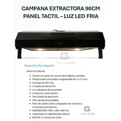 GENERICO - CAMPANA EXTRACTORA 90CM PANEL TACTIL ILLUMINACION LED FRIA