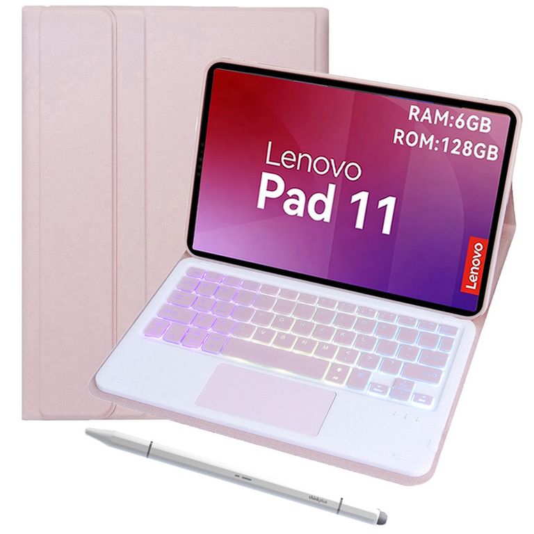 Tablet pad 11 2025 6+128GB WIFI-Gris+Rosado luminsos teclado+Lápiz táctil