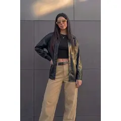 GENERICO - CAMISA CUERINA OVERSIZE DE MUJER DE MODA