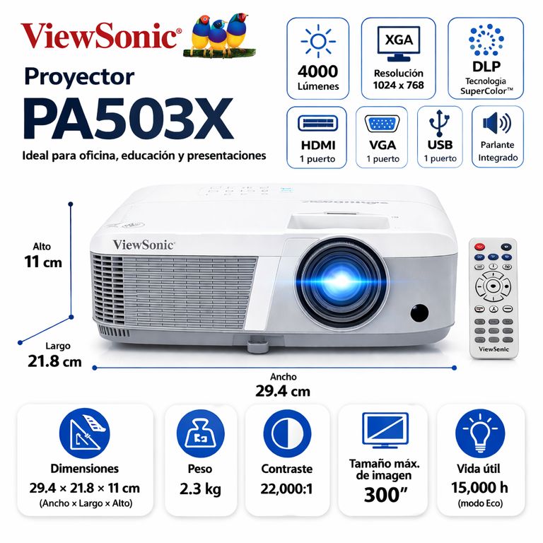 Proyector PA503X 3800 Lúmenes XGA HDMI VGA Blanco