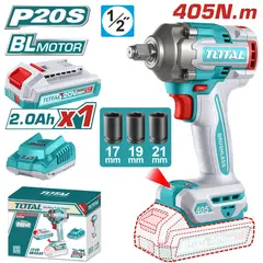 TOTAL TOOLS - LLAVE DE IMPACTO 20V 405NM BRUSHLESS CON 1 BATERÍA Y CARGADOR-TIWLI20455