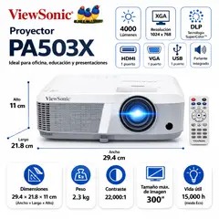 VIEWSONIC - Proyector PA503X 3800 Lúmenes XGA HDMI VGA Blanco
