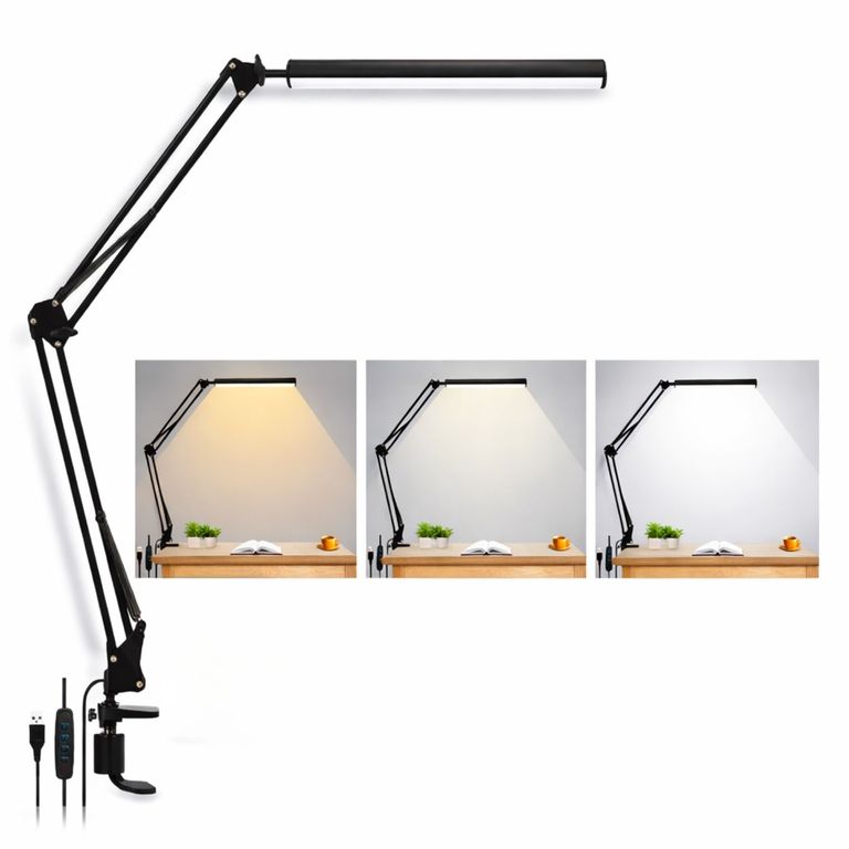 Lámpara Escritorio LED Con Clip Ajustable 3 Tonos De Luz 10 Niveles USB Para Estudio Oficina