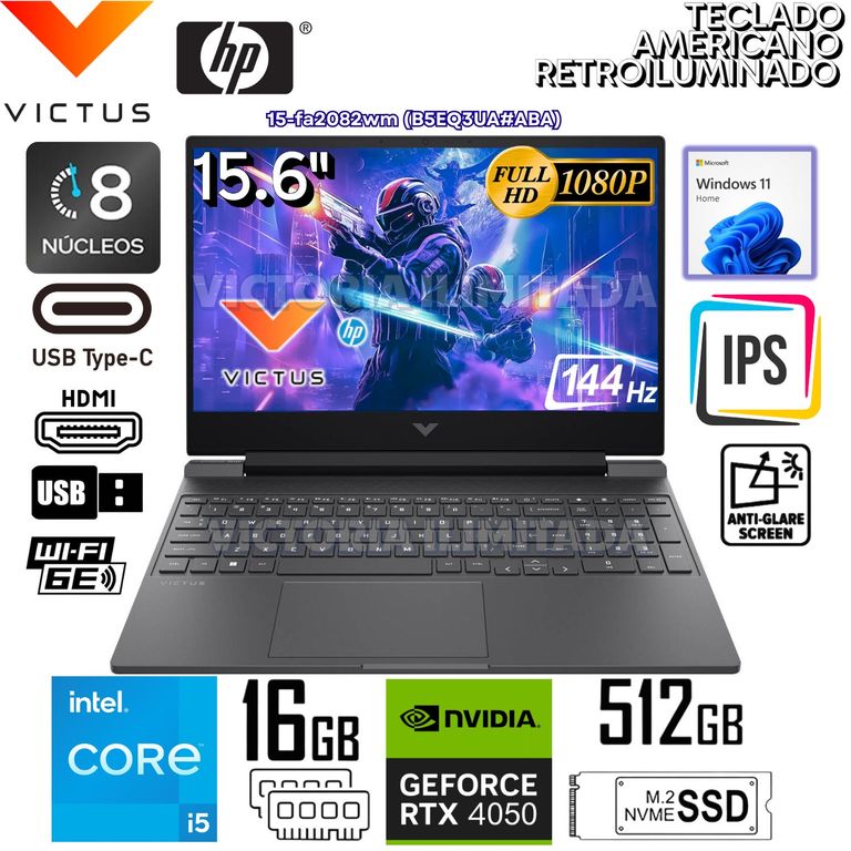 Laptop Victus Gaming 15-FA2082WM Intel Core i5-13420H 16GB RAM 512GB SSD RTX 4050-6GB 15.6 FHD