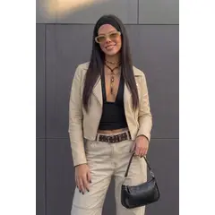 GENERICO - CASACA BIKER DE MUJER CUERINA BEIGE