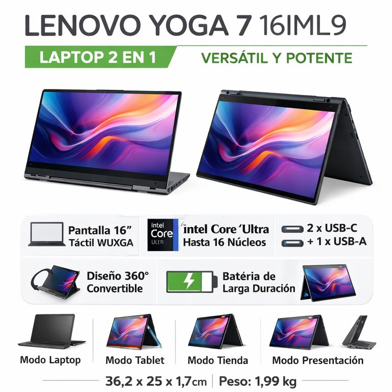Laptop Yoga 7 Intel Core Ultra 7-155U 16GB DDR5 1TB SSD Windows 11 Home