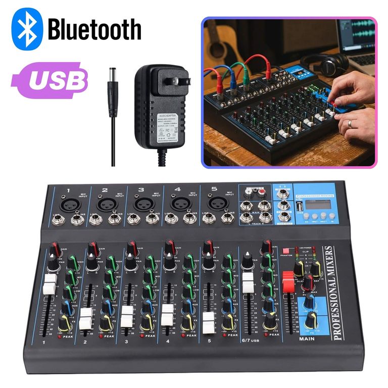 Consola Mezcladora De Audio Portátil 7 Canales Bluetooth Entrada USB Control de Audio