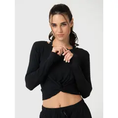 BSOUL - Polo Manga Larga Mujer Modal Aloe Negro