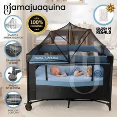 BABY - Cuna Corral de Lujo «ROMI» Light Blue con Colchón