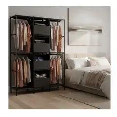 OTTOWARE - Ropero Colgador Multifuncional Organizador de Ropa 3 Cuerpos Negro