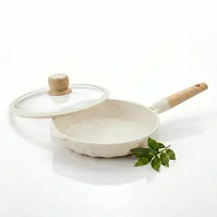 ALEMANGRUNF - Sartén 22cm Antiadherente con Tapa Multiuso Cocina Crema