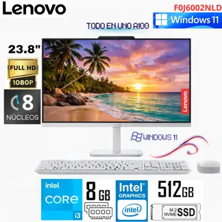 LENOVO - All in One A100 Core i3-N305 8GB RAM 512GB SSD Intel® UHD 24 FHD F0J6002NLD