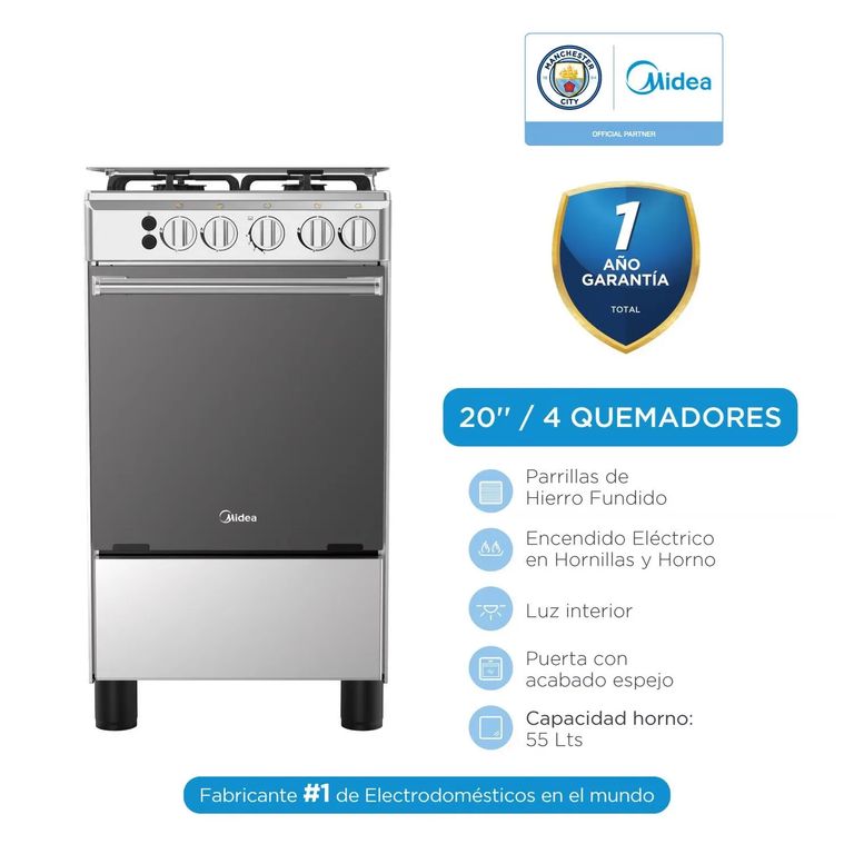 Cocina a Gas 4 Quemadores MGS20F0LJAGG Silver