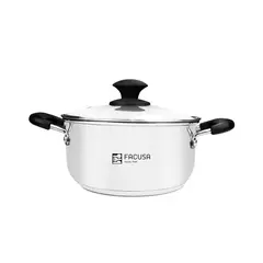 FACUSA - Olla Clásica de Acero Inoxidable 20 cm con Tapa de Vidrio – Resistente y Funcional