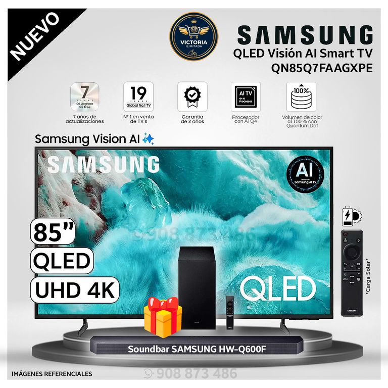 Televisor QLED 85 Visión AI Smart TV QN85Q7FAAGXPE + Soundbar HW-Q600F