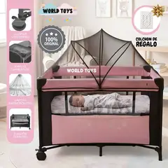 Baby - Cuna Corral de Lujo «ROMI» Pink con Colchón