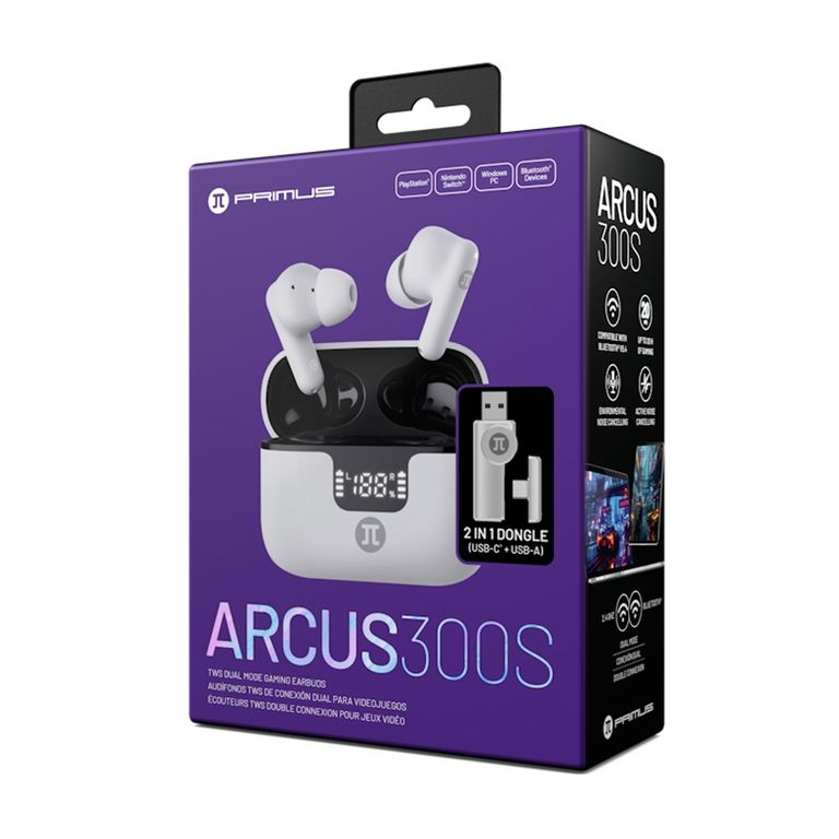 AUDIFONOS GAMER PRIMUS MODELO ARCUS300S COLOR BLANCO INALAMBRICO Y BLUETOOTH