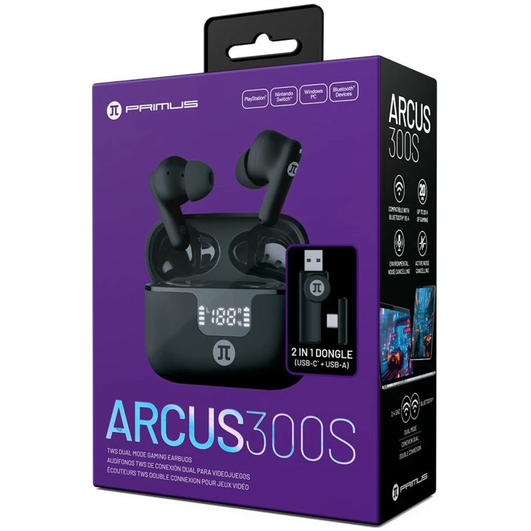 AUDIFONOS GAMER PRIMUS MODELO ARCUS300S COLOR NEGRO INALAMBRICO Y BLUETOOTH