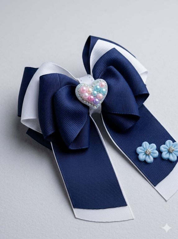 LAZO MOÑO ESTILO ELEGANTE COQUETTE BLUE BLOSSOM HECHO A MANO