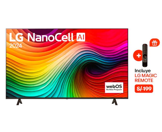 Televisor 55 Pulgadas Nanocell UHD 4K Smart TV WebOS + Control Magic 55NANO80TSA (Nuevo)