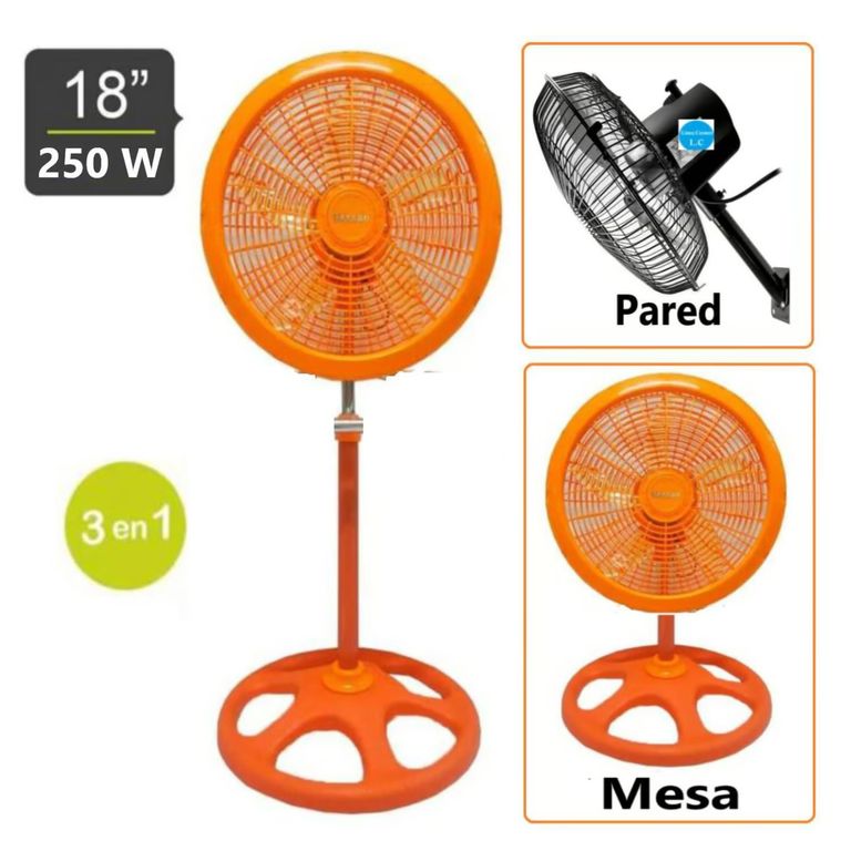 Ventilador 18 Orbital Semi industrial 250 Wats 360 Grados NARANJA