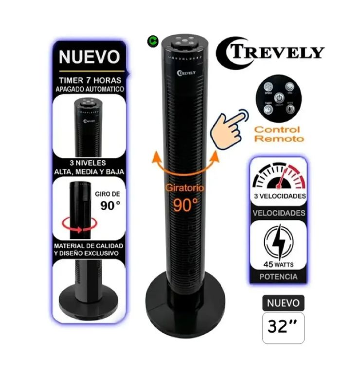 Ventilador Torre VT-145 32” con Control Remoto - Negro