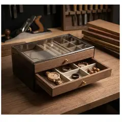 GENERICO - Organizador de madera con tapa. Joyero acrílico de 3 niveles