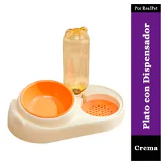 GENERICO - Plato con Dispensador de Agua para Gato Perro 29.5x22cm Crema