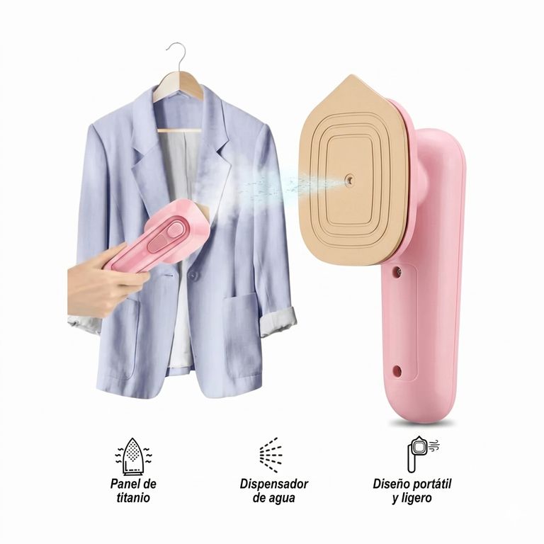 Plancha de Viaje Portátil Rosa Vaporizador Rápido para Ropa Delicada