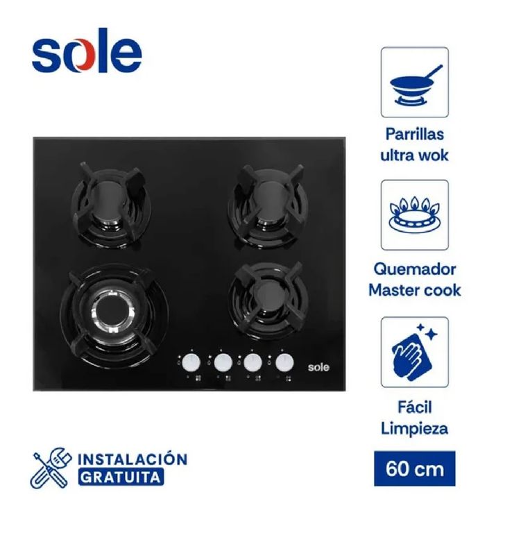 Cocina Empotrable SOLCO034 4 Quemadores - Negro