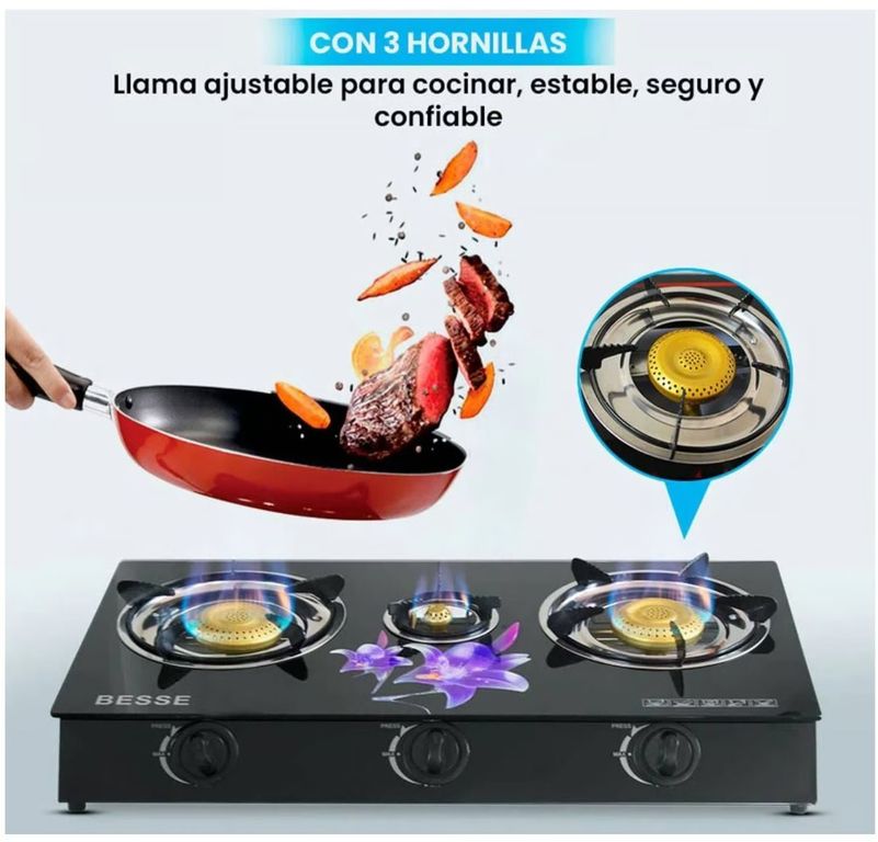 Cocina de Mesa a Gas de 3 Hornillas Vitrocerámico