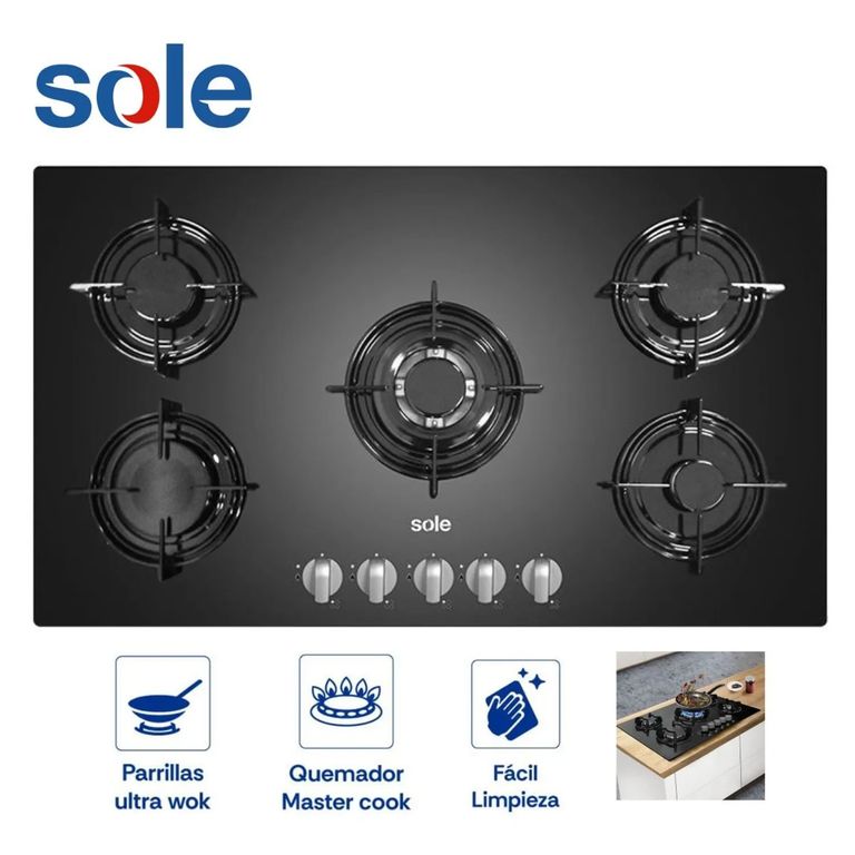 Cocina Empotrable a Gas de 5 Hornillas SOLCO033 - Negro