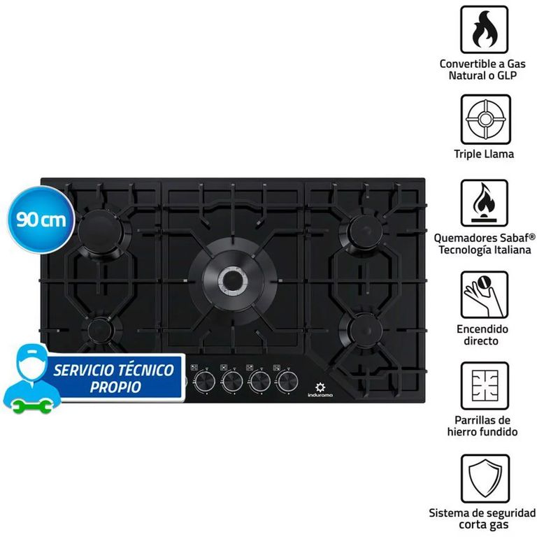 Encimera a Gas 5 Quemadores EGASI-905CGNE Negro
