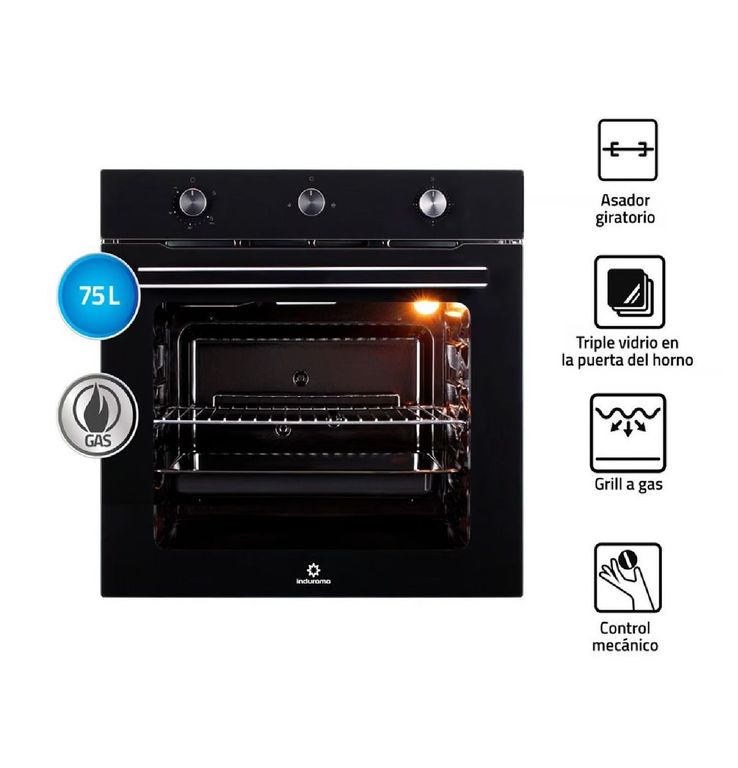 Horno Empotrable HEI-75NGP 75L a Gas Negro