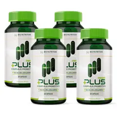 BACTERIUM - Plus Probióticos 7 Cepas con Fibra, Sábila y Yacón Salud Digestiva Pack x4 240 Cápsulas