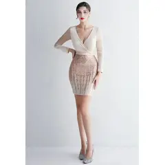 GENERICO - Vestido Negro Corto Elegante con Mangas Largas - Vestido Glenny