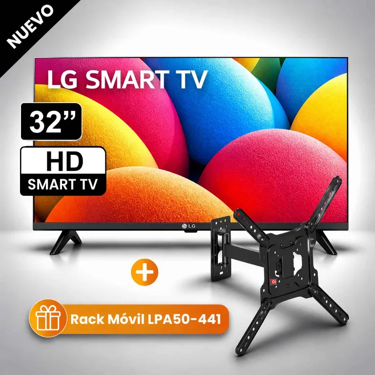 Televisor Smart TV 32 HD 32LR600BPSC con webOS y AI ThinQ 2025 + RACK MOVIL