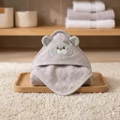 GENERICO - Toalla de Baño Bebé con Capucha para Niño Plomo de Gatito