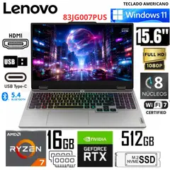 LENOVO - Laptop Gamer Luna Grey Ryzen 7 250 16GB RAM 512GB SSD RTX 5060 8GB 15.6" 83JG007PUS