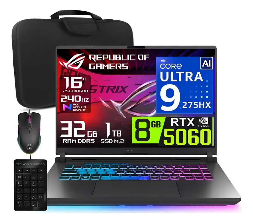 Laptop Rog Strix G16 Nvidia 8gb RTX5060 Core Ultra 9-275HX 32gb Ram 1tb ssd 16 WQXGA 240hz