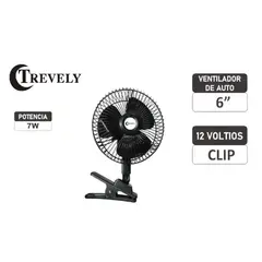 TREVELY - Ventilador para Auto 6 CT-600 12 Voltios - Negro
