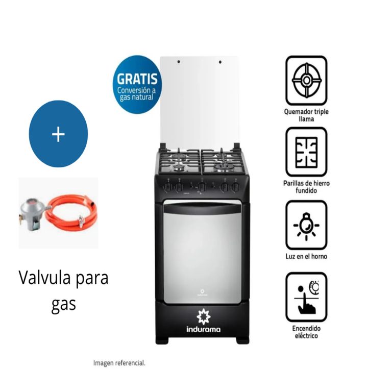 Cocina de Pie Vercelli Zafiro Negro 4 Hornillas GLP Con valvula de Gas