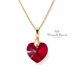 FERNANDA ROMERO JOYAS Y ACCESORIOS - Lindo Collar Rojo Imperial - Pasion , Fuerza, Amor elaborado con Acero y Cristal Austriaco 18mm